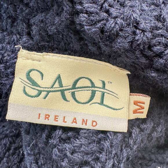 SAOL Ireland Merino Wool Cable Knit Long Line Cardigan Sweater Warm Size M - Picture 7 of 9